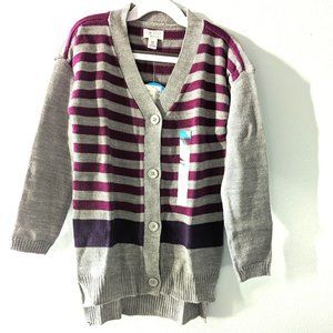 The Children's Place Girls Knit Sweater Purple Gray Striped Cardigan S, L Youth